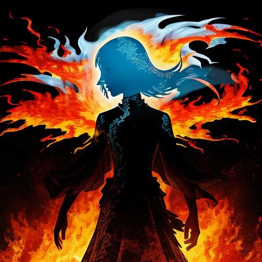 Ethereal Flame Woman in Transparent Silhouette