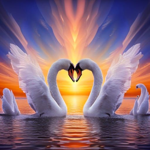 Swans in Love: A Maximalist Fine Art Masterpiece