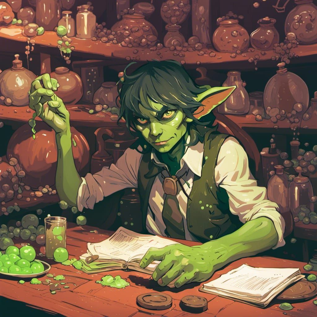 Green Goblin in a Slimy Dungeon, Vector Art