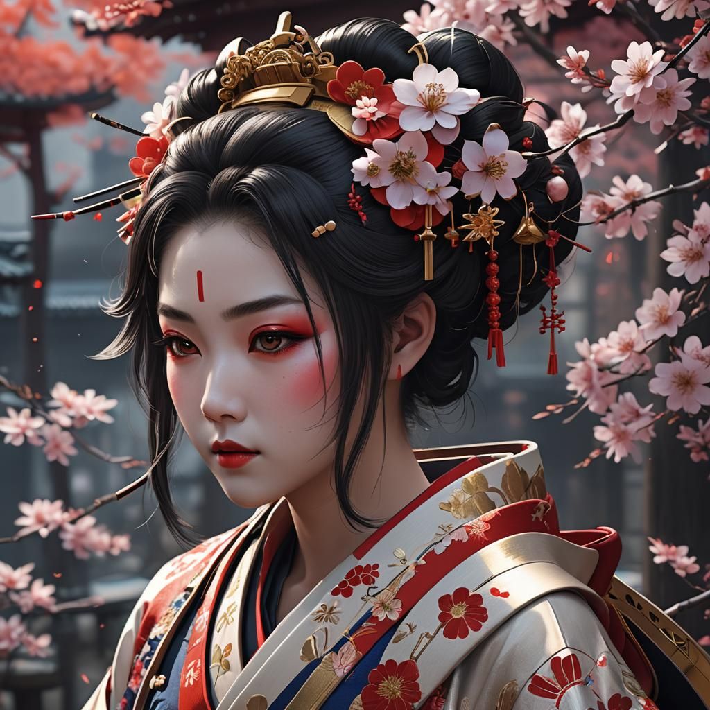 Future Geisha in Detailed Anime Style