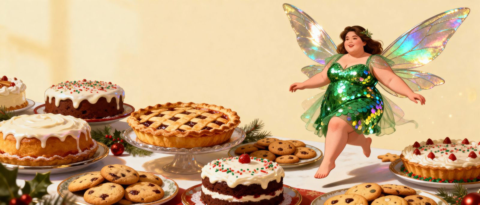 Plus-Size Fairy Hovers Over Dessert Spread