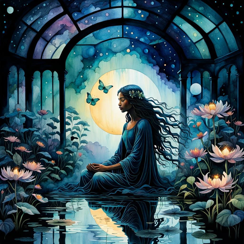 Bioluminescent Greenhouse: Whimsical Watercolor Art