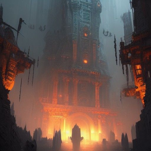 Detailed Underground Goblin City in Dark Fantasy Style