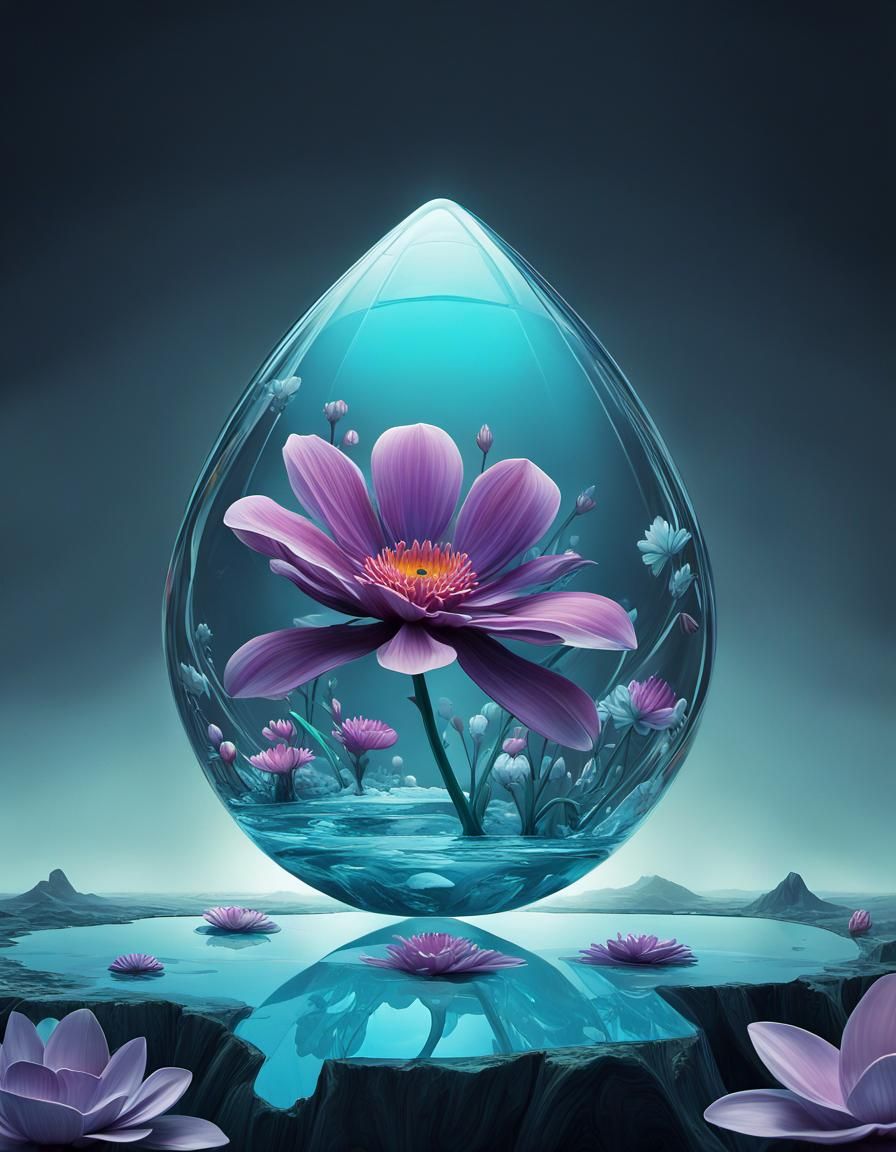 Whimsical Glass Teardrop Bird in Psychedelic Forestcore
