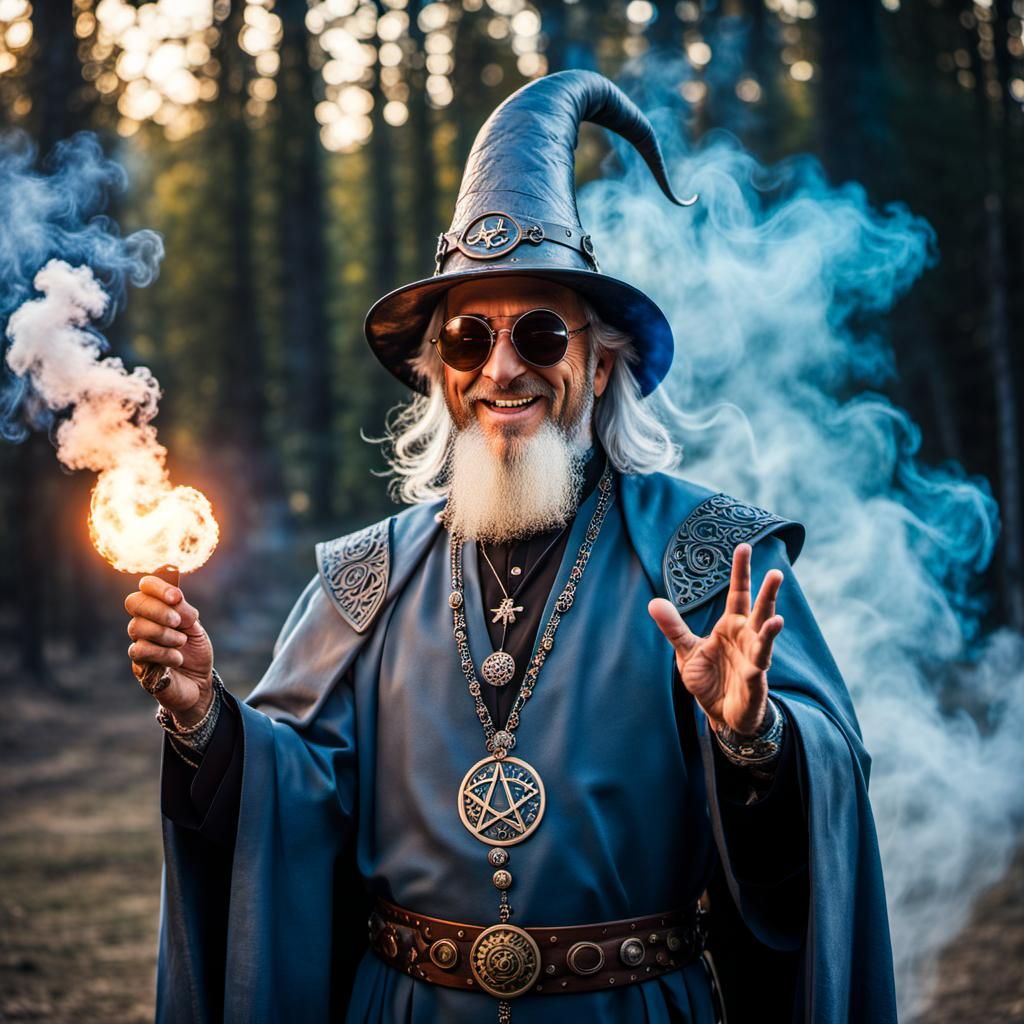 Smiling Sorcerer Casting Spells in Hyperdetailed Digital Art