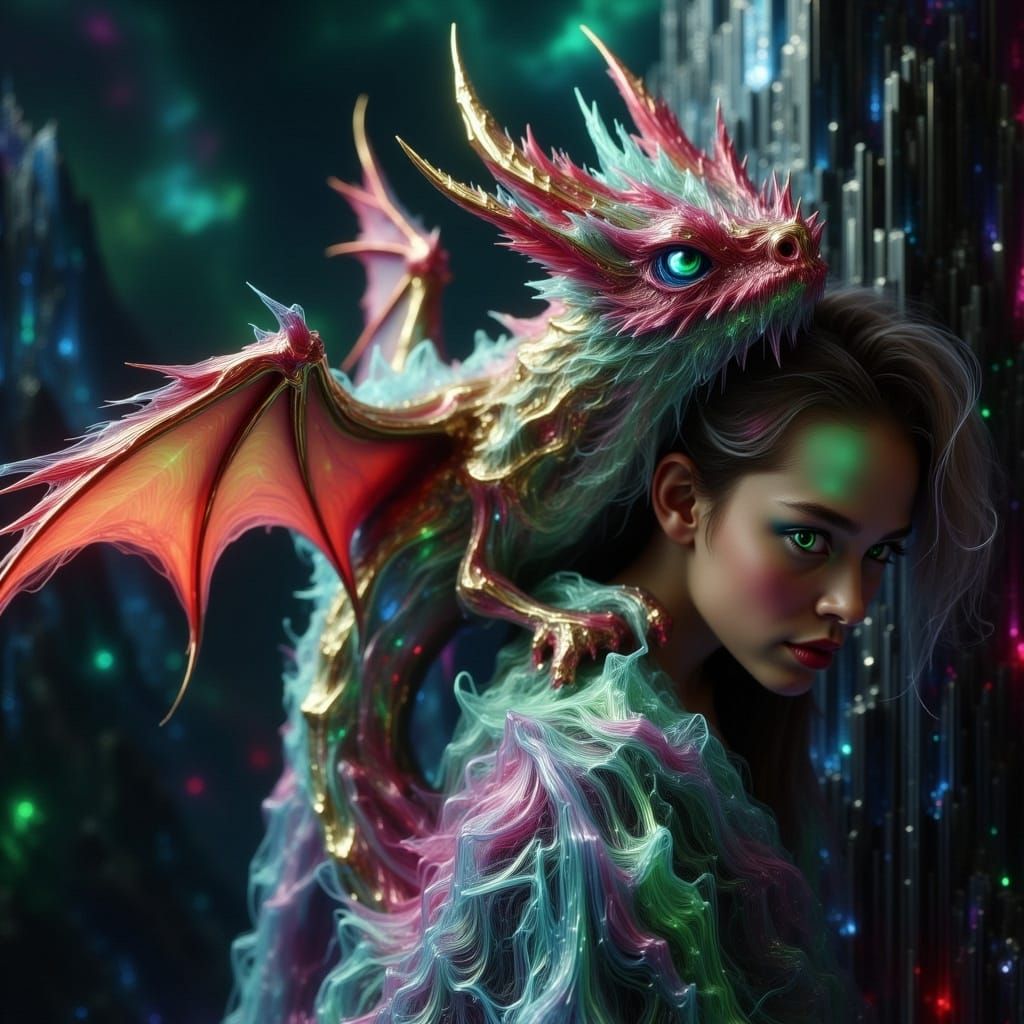 Liquid Dragon on Girl's Shoulder: Psychedelic Art