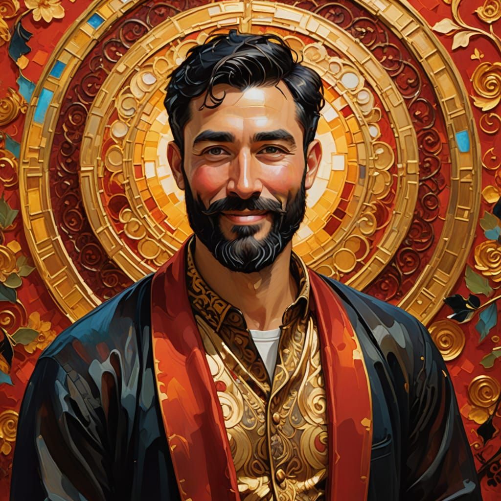 Man with Golden Halo in Alcohol Ink Style