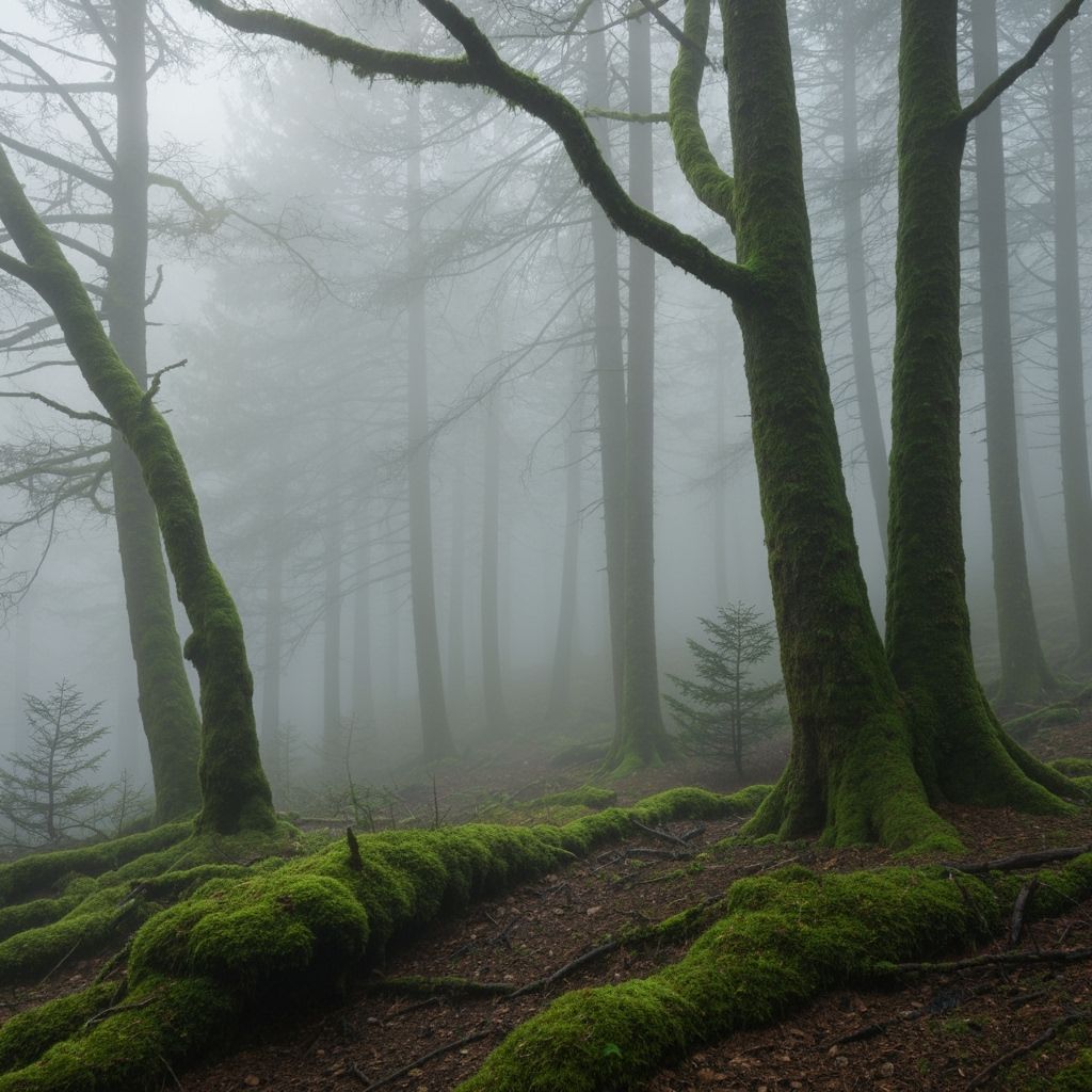 Detailed Foggy Forest Ink Pen Artwork