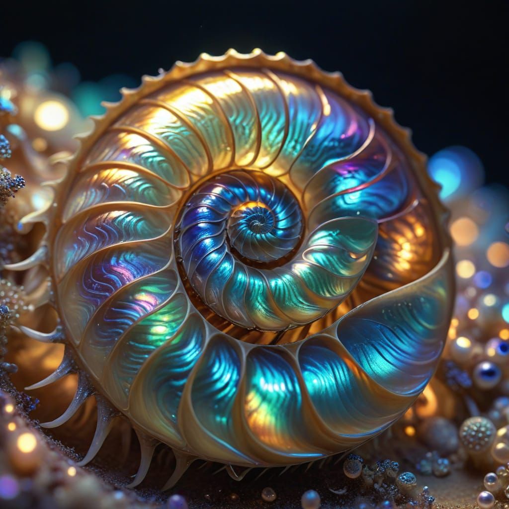 Luminous Opalescent Nautilus in Warm Golden Light