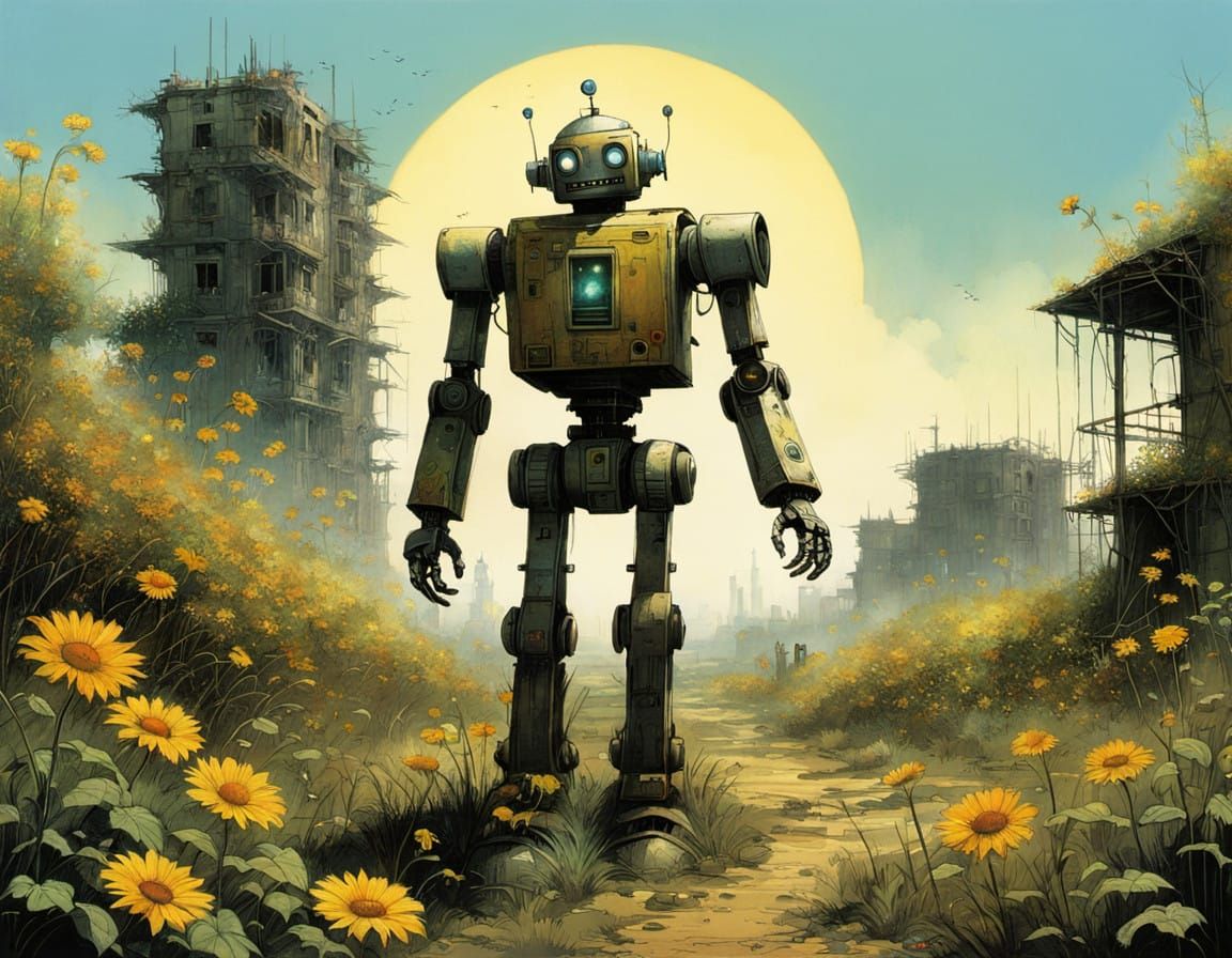 Retro Robot Waves in a Post-Apocalyptic Garden