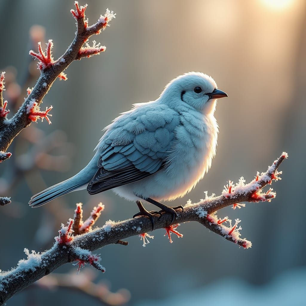 Rock Ptarmigan on Dewy Branch in Cinematic Style