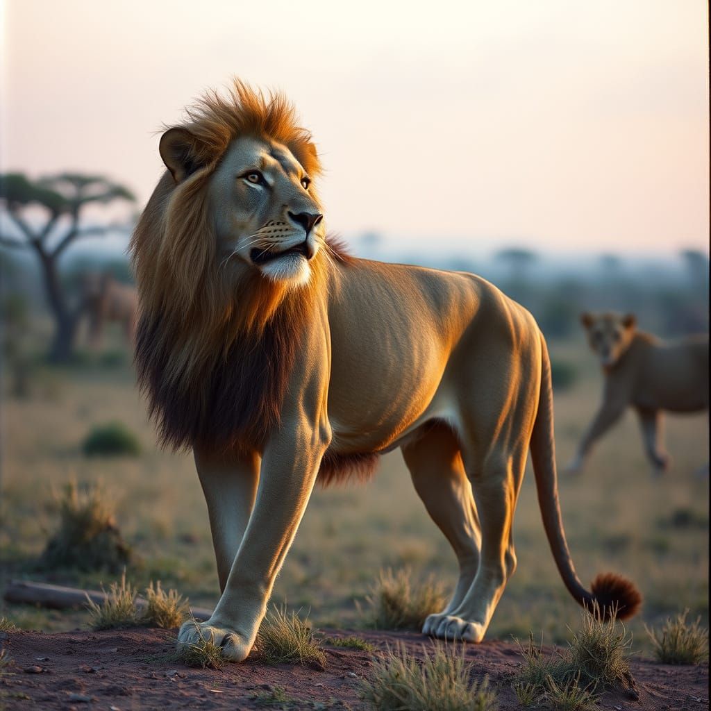 Majestic Lion in Savannah, Cinematic Film Still