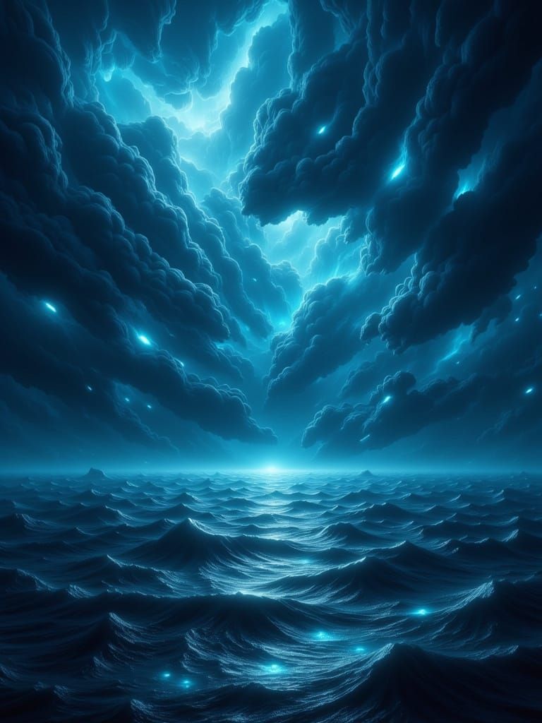 Surreal Stormy Sea With Face-Forming Waves