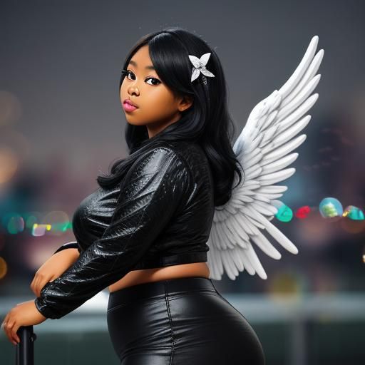 Stunning Black Angel with Wings in Natural Light