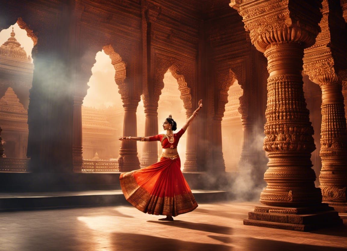 Bharatanatyam Dancer's Temple Performance: Digital Matte Pai...