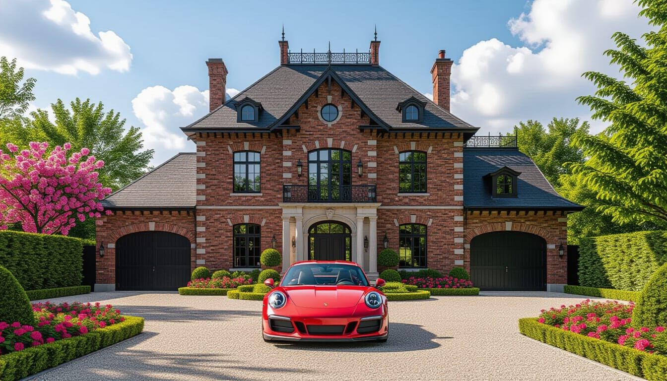 Victorian Chateau with Porsche 911 in Monet Style