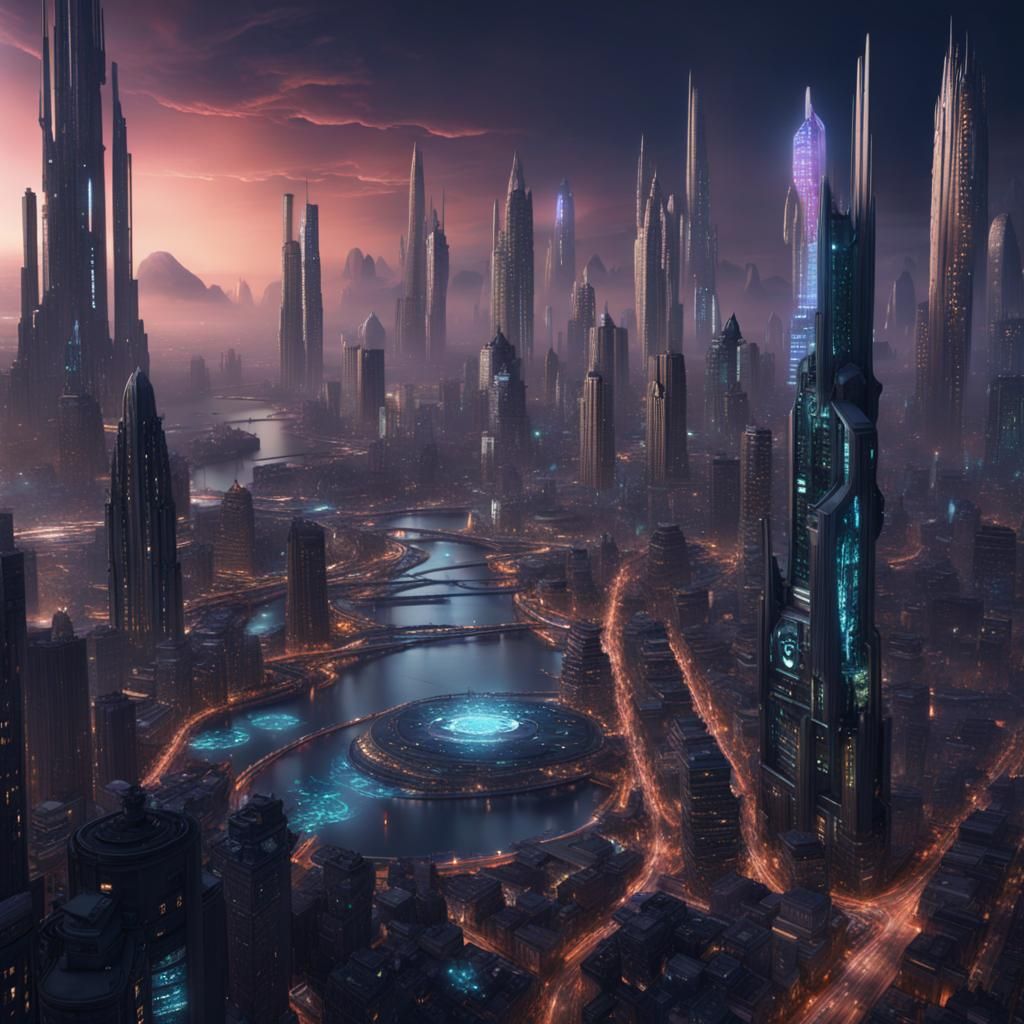 Futuristic Night City 3000: Detailed Matte Painting