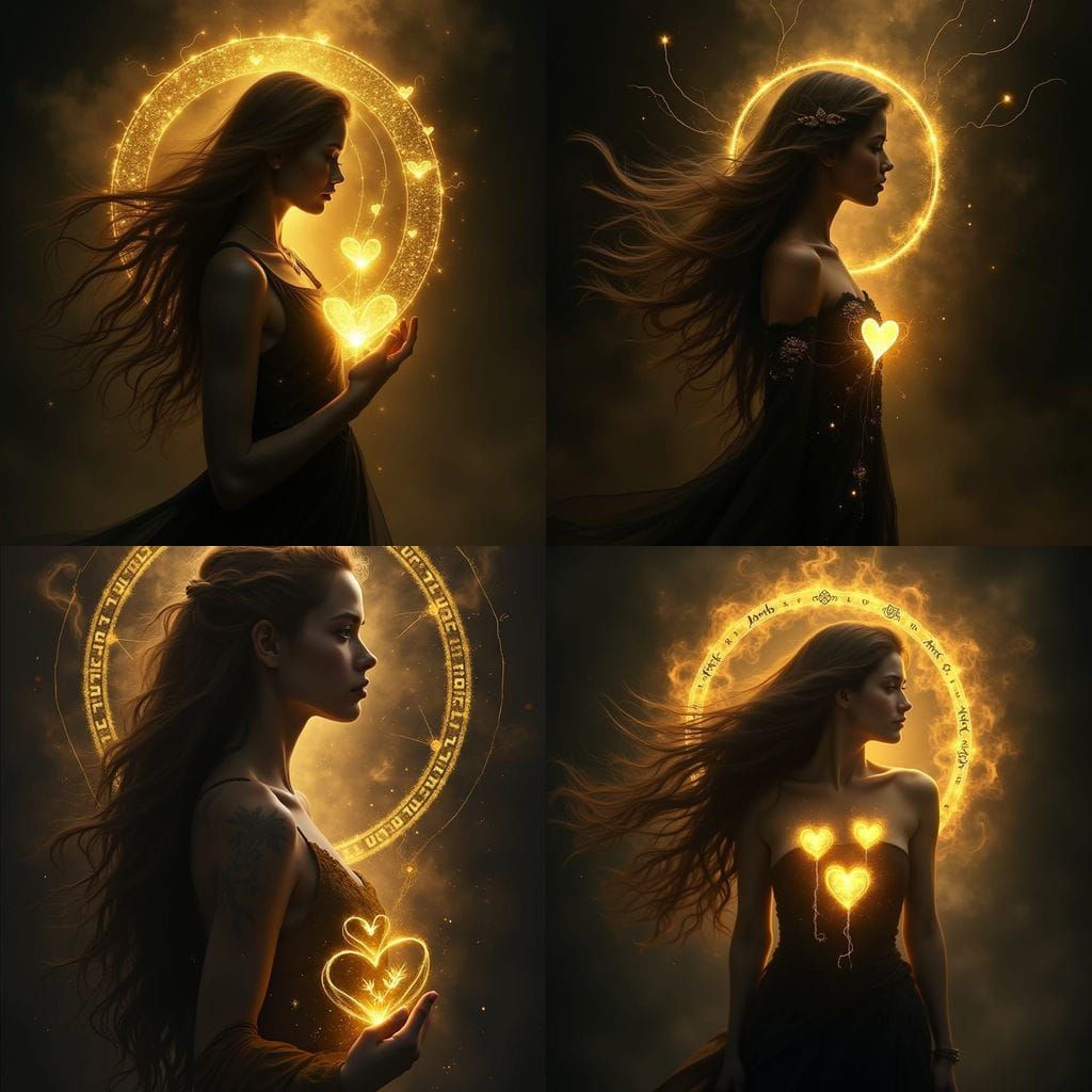 Dark Fantasy Book Cover: Woman with Golden Hearts