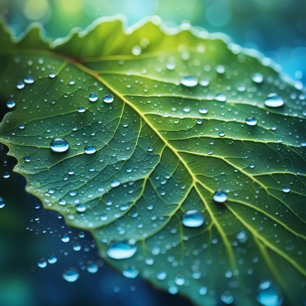 Mystical Leaf with Water Droplets: Fantasy Art