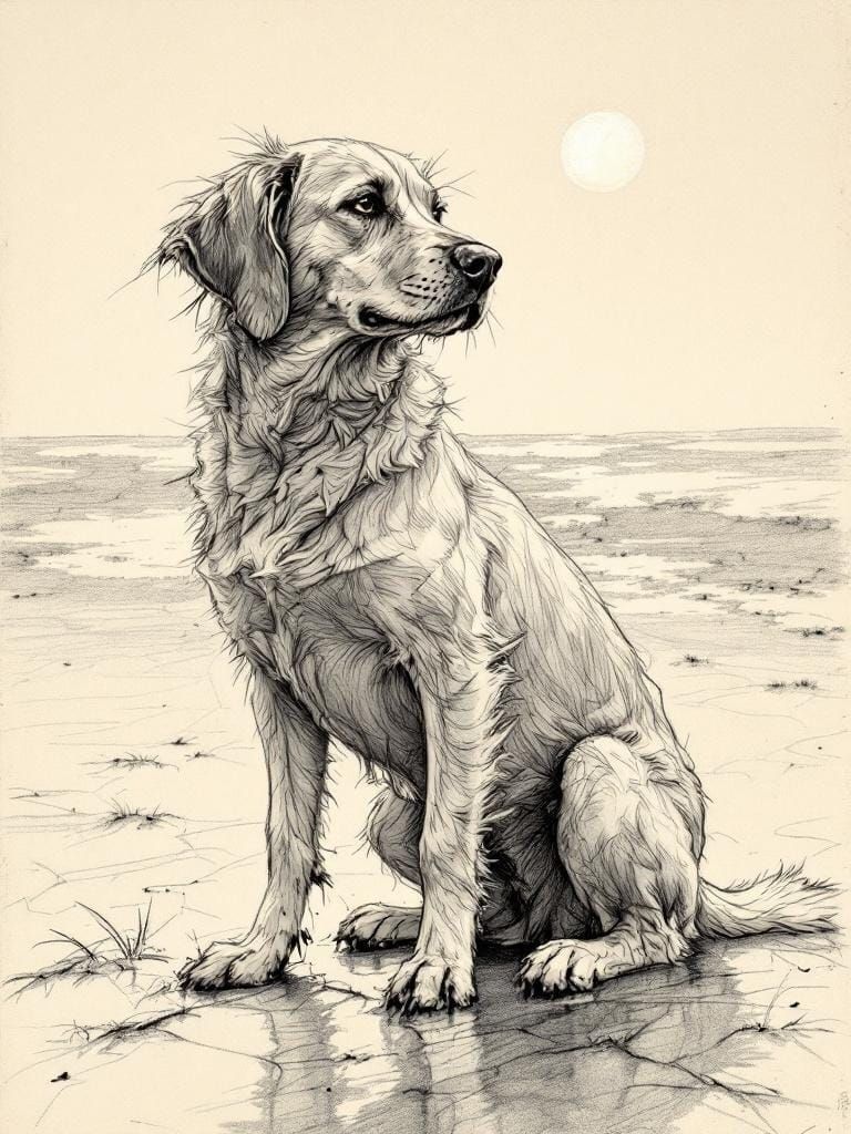 Dog in Sun: Da Vinci and Sargent Pencil Sketch