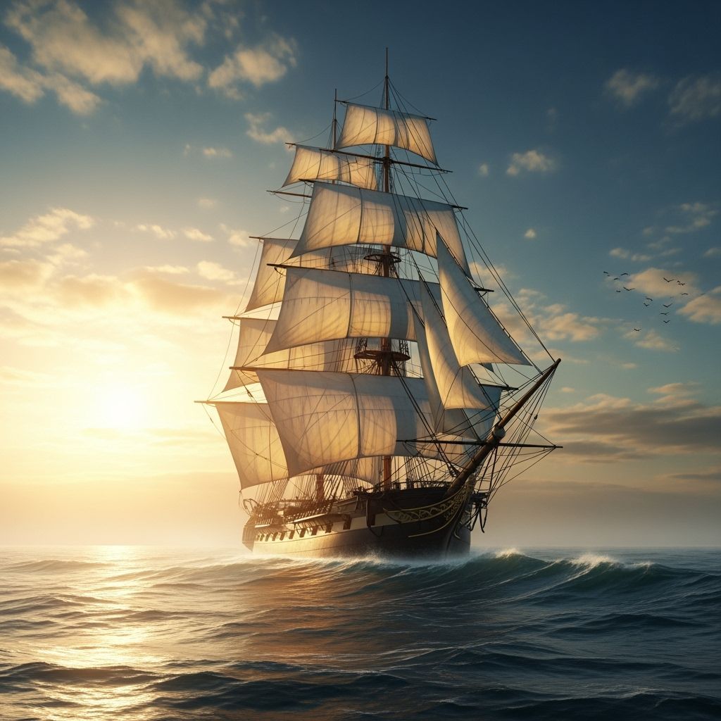 Majestic Ship at Sea in Romantic Style