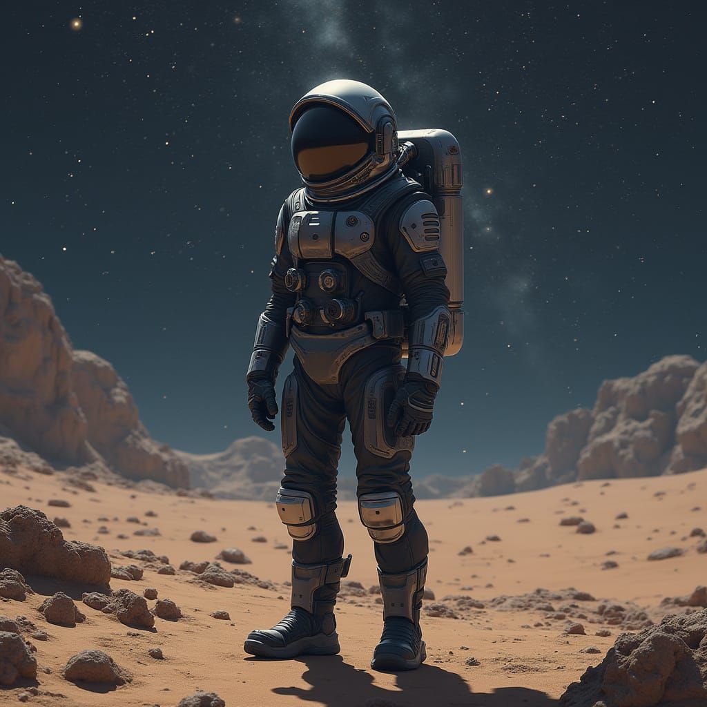 Astronaut on Barren Planet in Sci-Fi Style