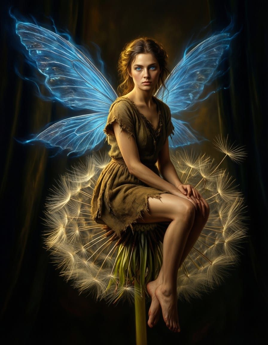 Mystical Fairy with Blue Energy Wings in Dramatic Light