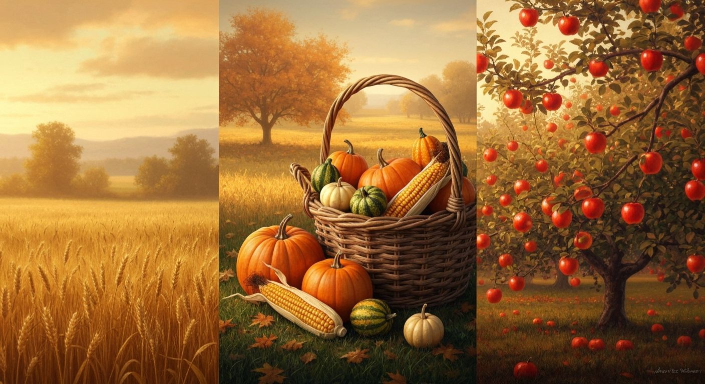 Abundant Autumn Harvest Landscape Painting