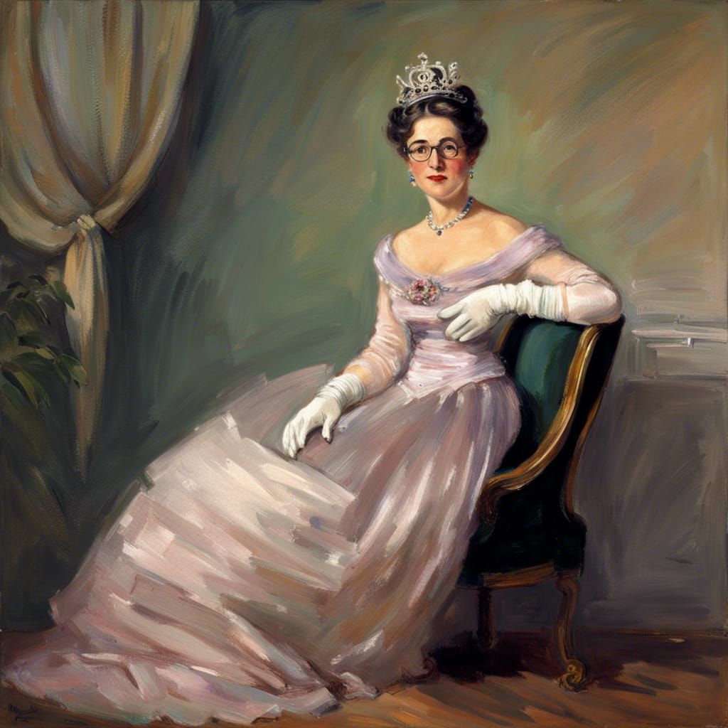 Elegant Woman with Tiara in Impressionist Style
