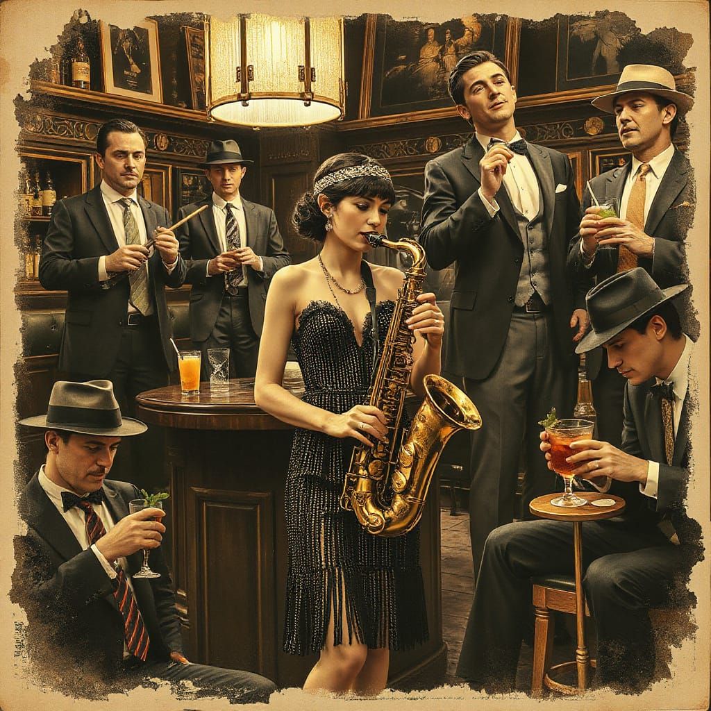 Flapper Jazz Band in a Vintage Speakeasy