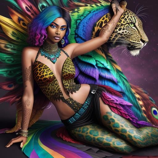 Woman with Dragon Scales and Peacock Hair