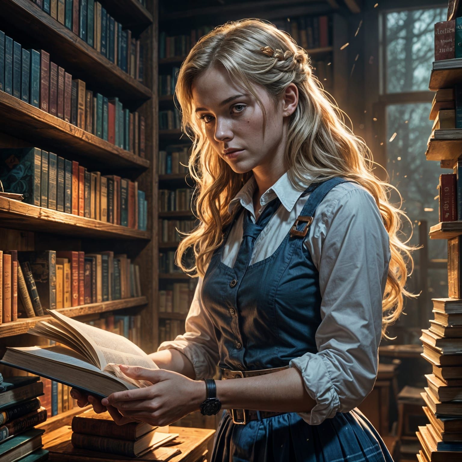 Norwegian Librarian in Intricately Detailed Hyperrealistic A...