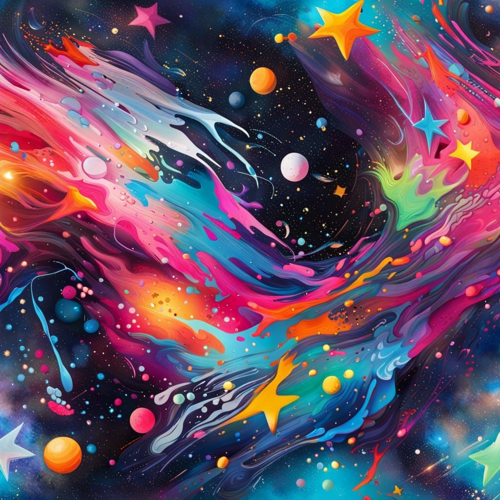 Colorful Galaxy Graffiti Art in Space