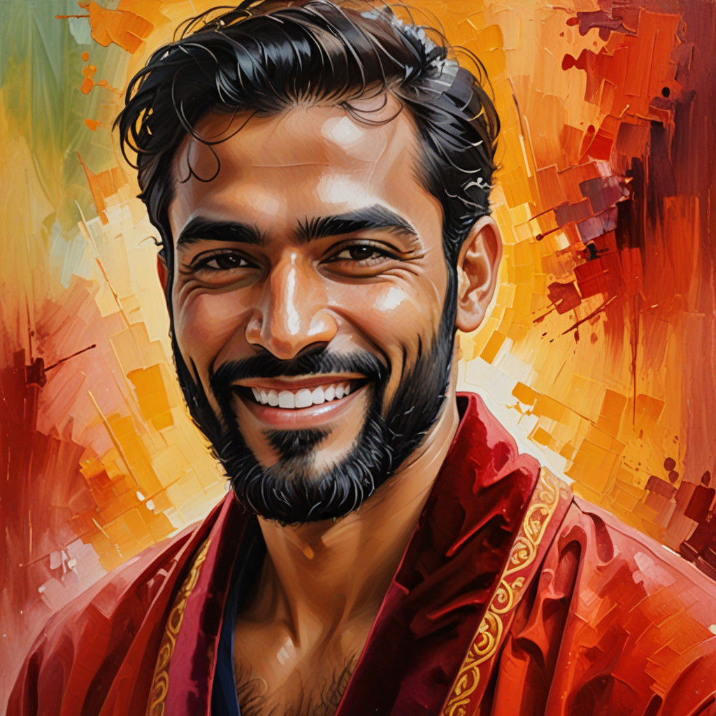 Handsome Tamil Gentleman in a Soft Red Velvet Bathrobe