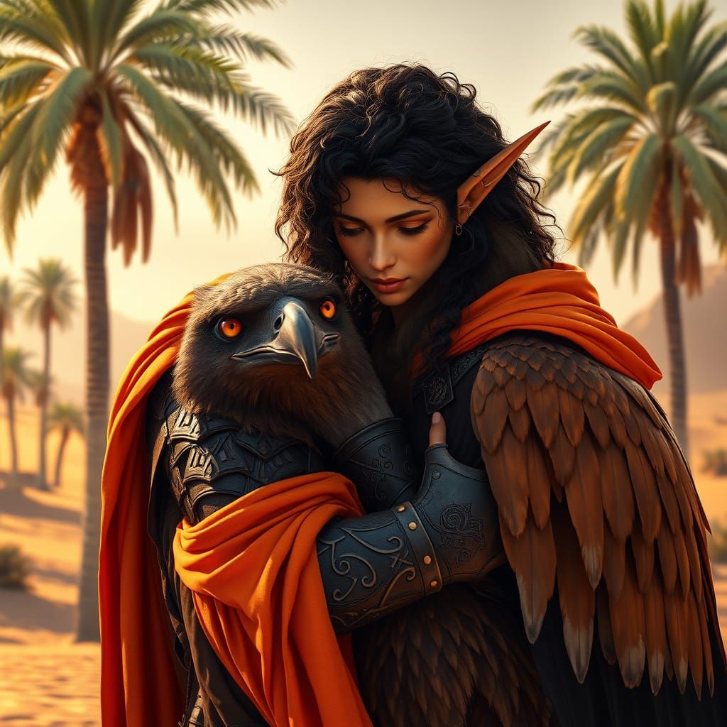 Sensual Elf in Warm-Toned Fantasy Landscape