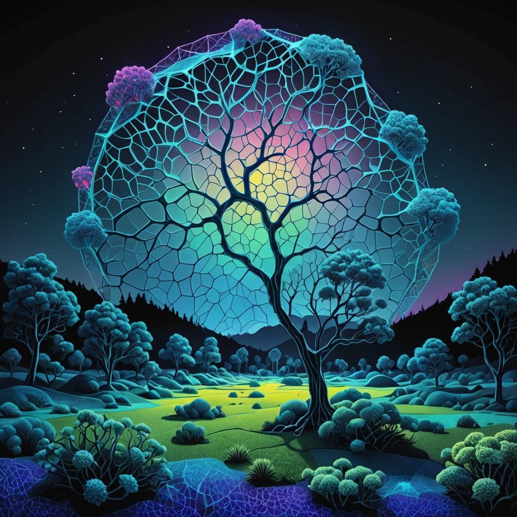 beautiful landscape in style of Weighted Voronoi Stippling w...