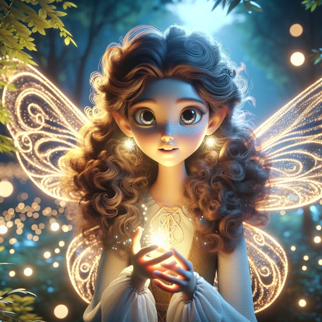 A Disney Pixar style 3D image of a beautiful luminous fairy ...