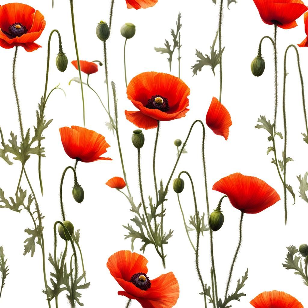 Sinister Poppies on White Background