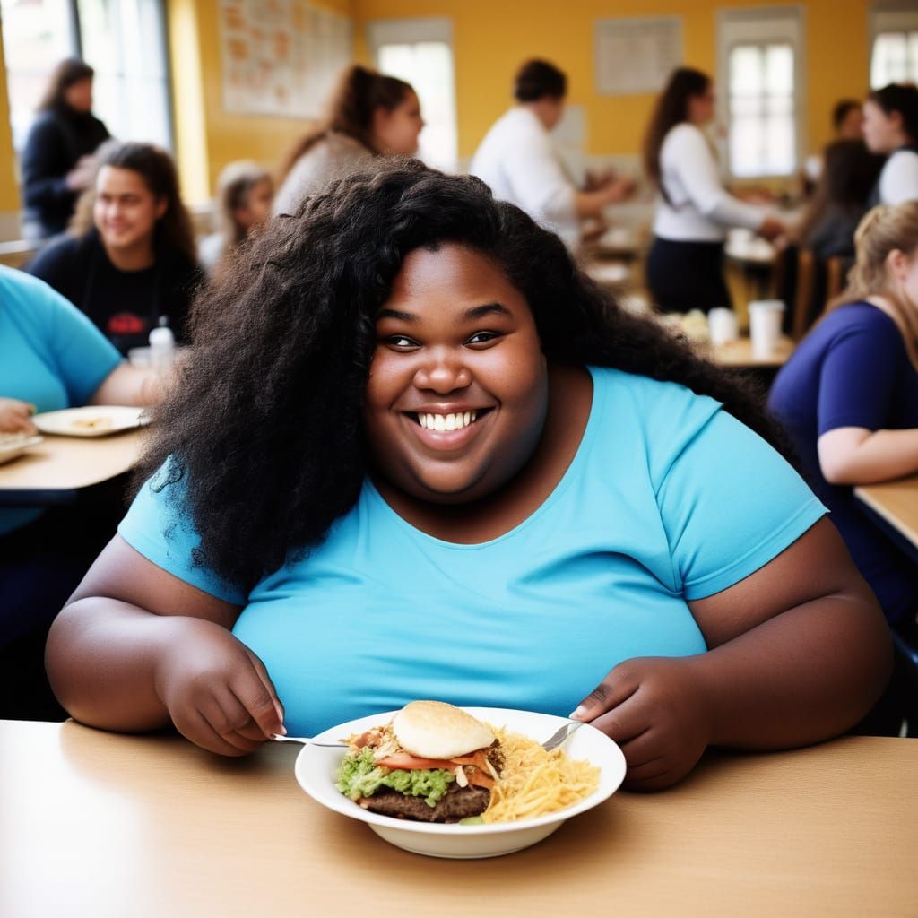 Portly Young French Girl Enjoying School Meal
