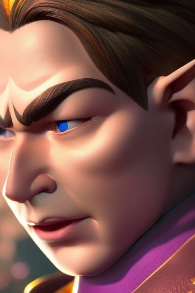 a lovely chubby elf with purple ears and pointy nose looking...