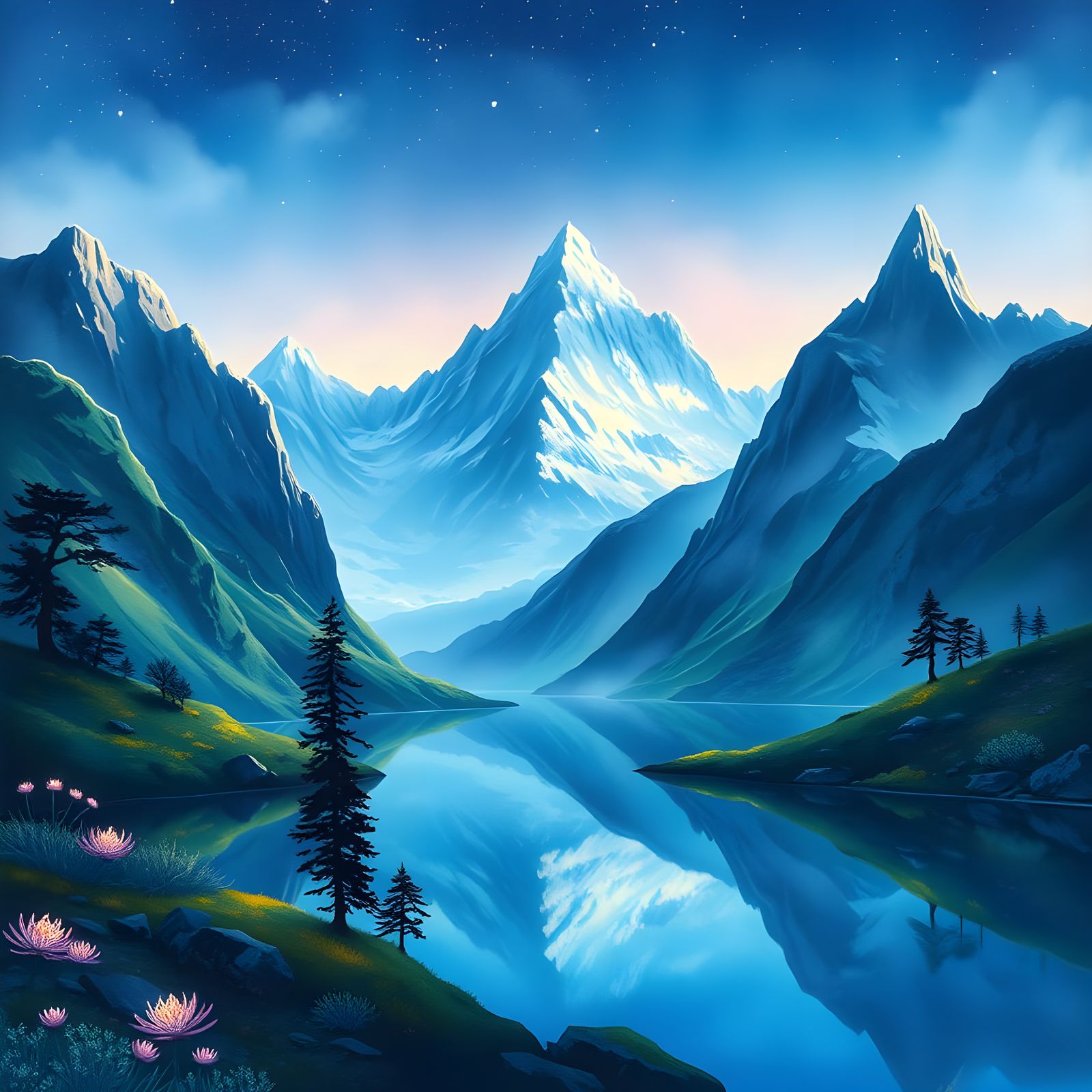 Ethereal Mountain Range in Dreamy Watercolor