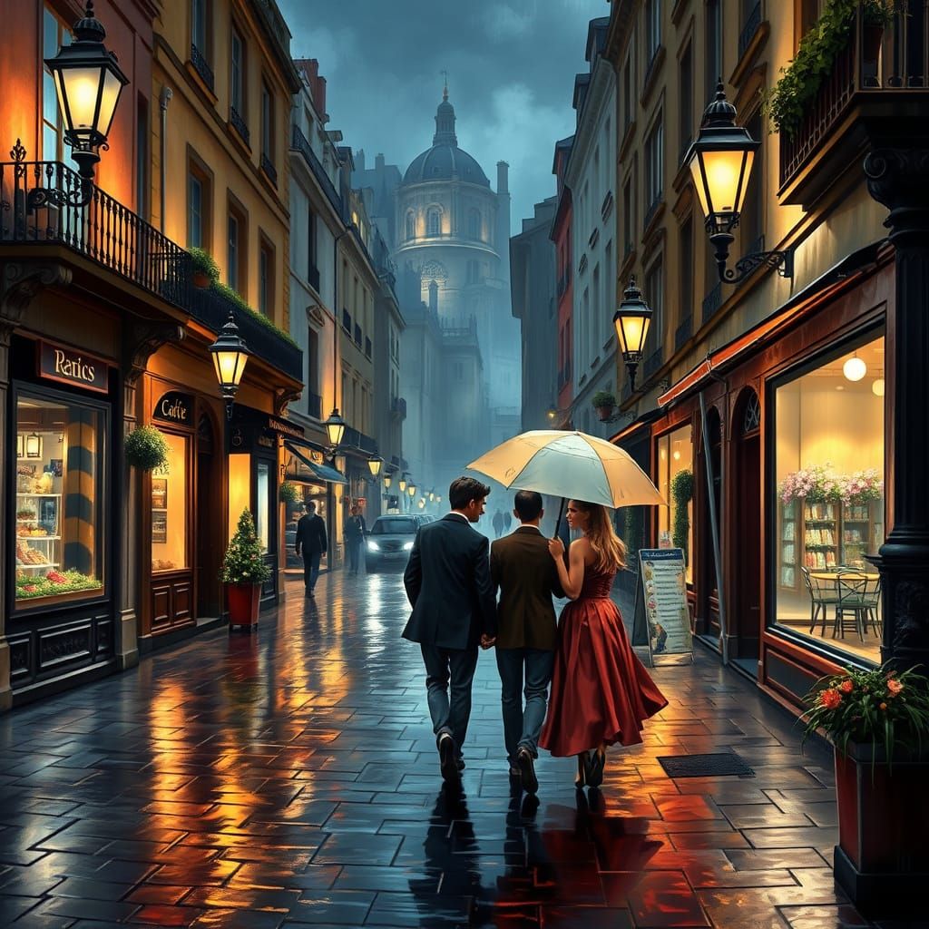 Rainy Night in Old Paris: Kinkade Style