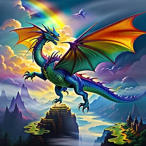 Translucent Dragon Crossing Rainbow Bridge in Dreamland