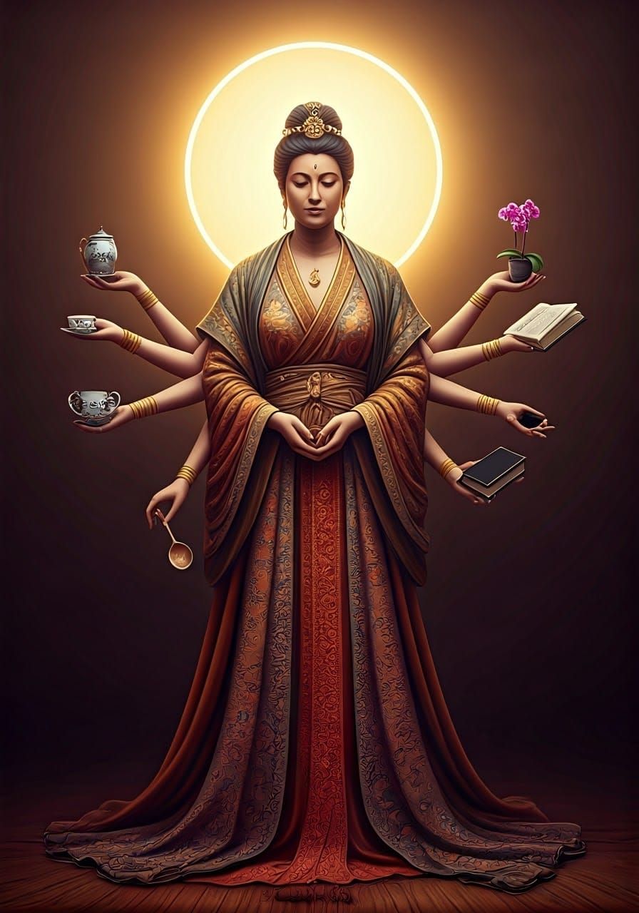 Seven-Armed Goddess Holding Everyday Objects