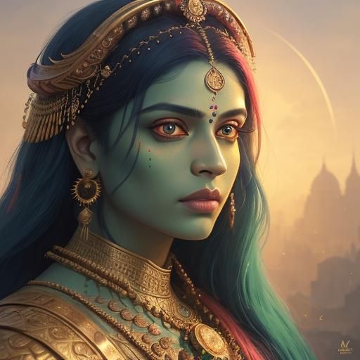 Dragon Woman with Peacock Feathers, Hyperrealistic Art