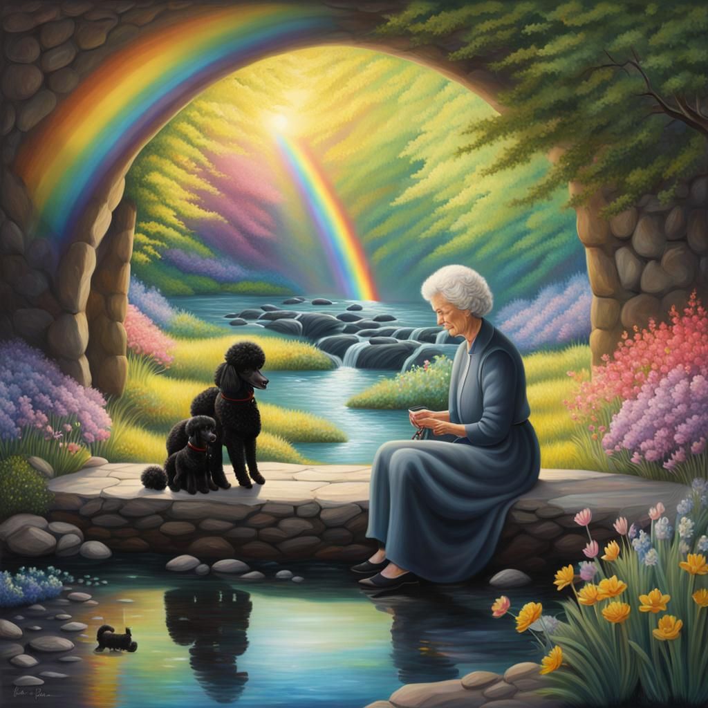 Woman and Dog Near Glowing Portal