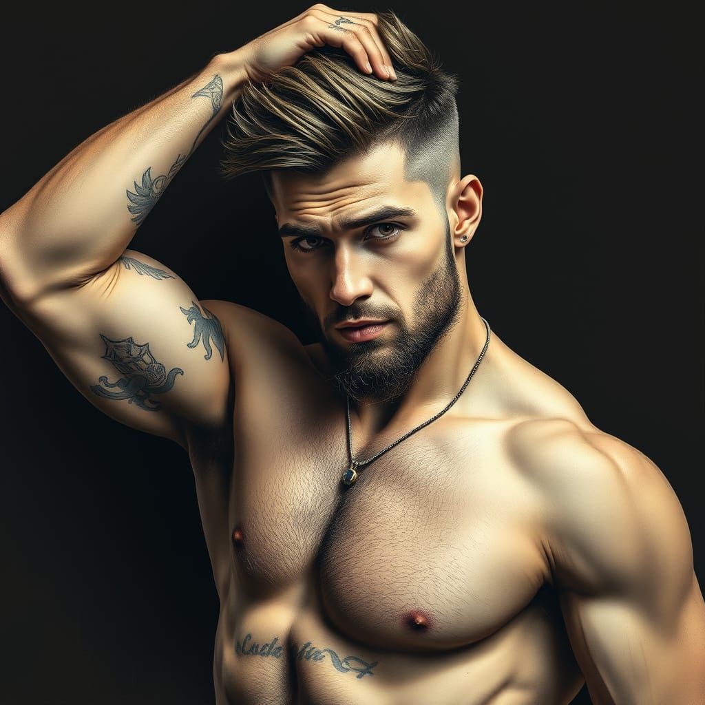 Hyper-Realistic Charcoal Portrait of a Muscular Man