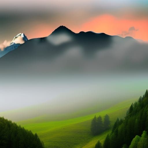 Misty Mountain Landscape: A Tranquil Vista
