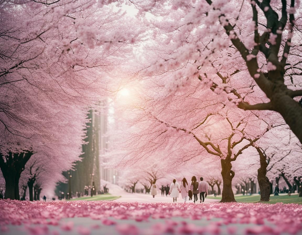 Cherry Blossom Avenue in Soft Pastel Colors