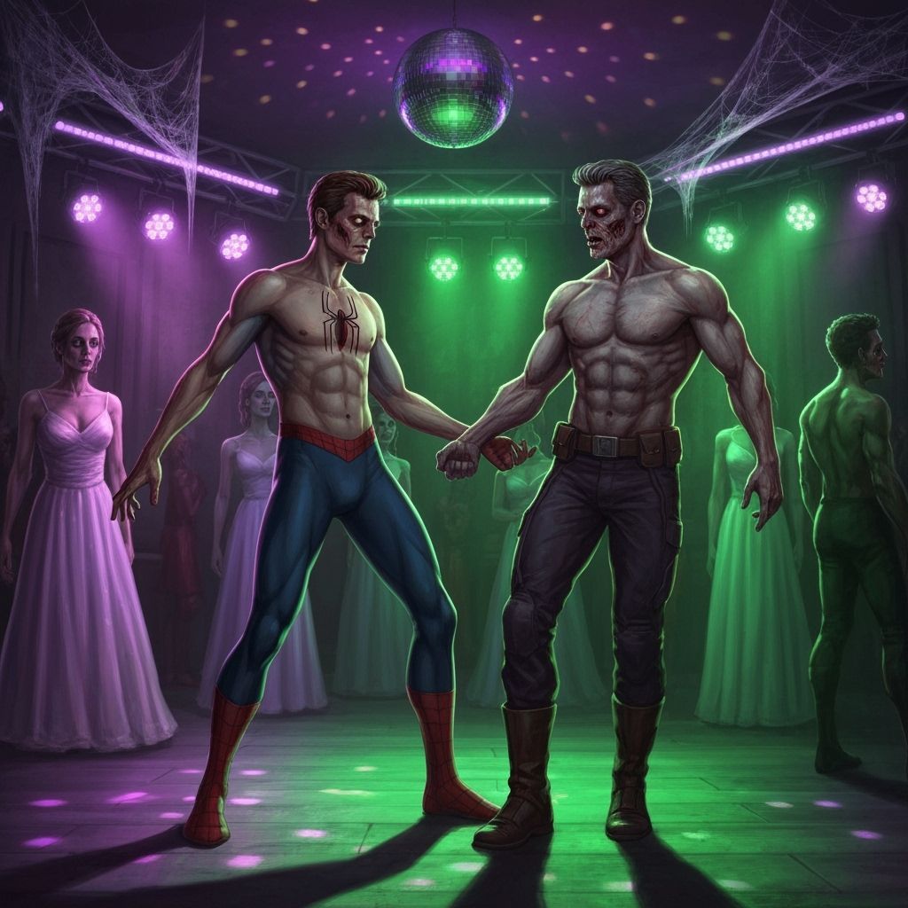 Undead Heroes Dance at Zombie Prom in Dark Fantasy Style